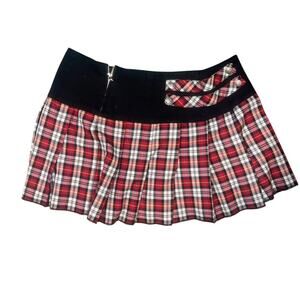 TRIPP NYC Daang Goodman Size LARGE Pleated RED Plaid Mini Skirt Skater Goth PUNK